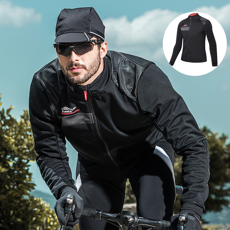 

Santic Winter Warm Men Fleece Reflective Windproof Long Sleeve Men Jackets Coats Cycling Jacket Breathable Thermal Jackets, Black