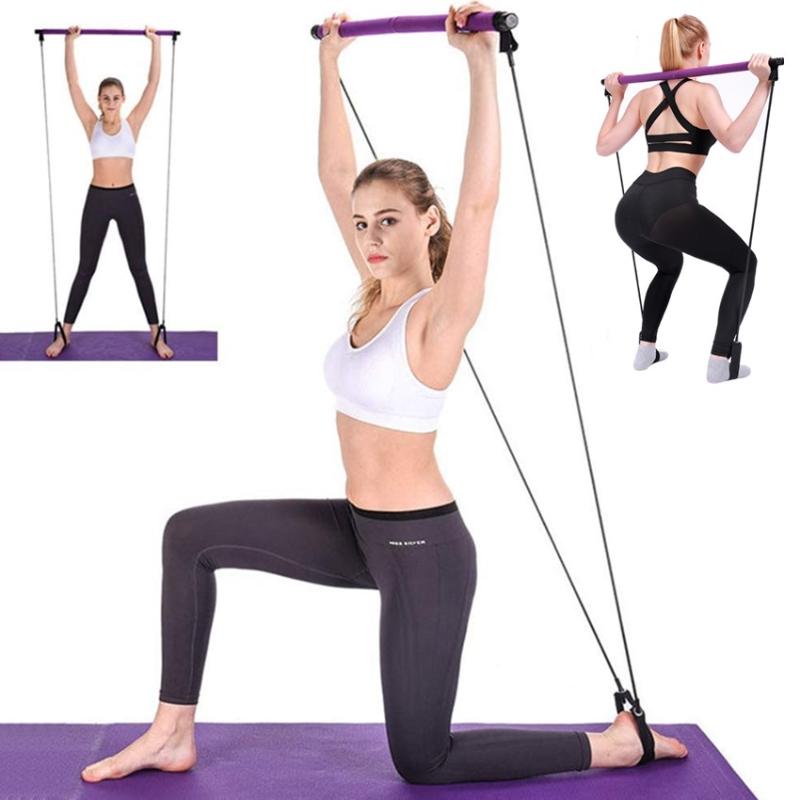 

Gym Portable Pilates Bar Kit Resistance Band Yoga Pilates Stick Exercise Bar Foot Loop for Yoga Stretch Sculpt Home Fitness