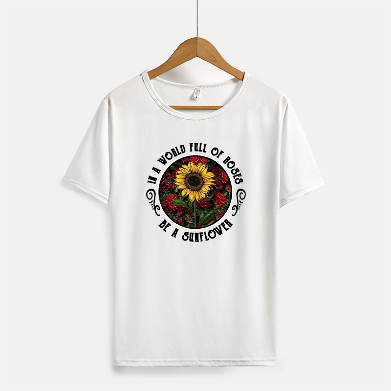 

DIY T-Shirts for Women Summer Fashion New Sunflower & Letters Print Shirts Casual Women Crew Neck Tops Tee Custom Plus Size -4XL A758, White
