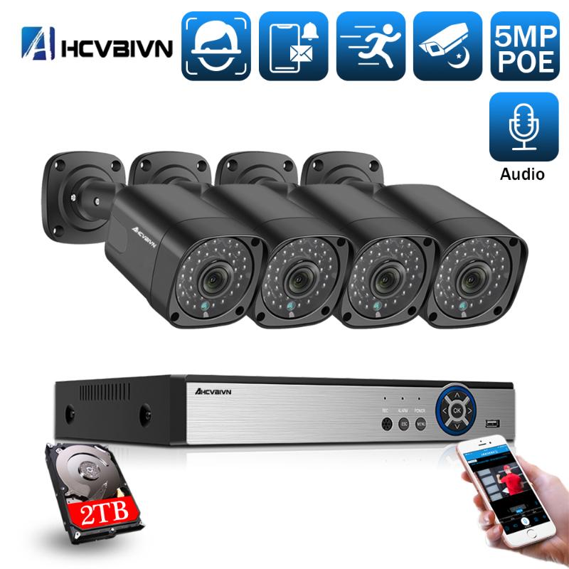 

H.265+ 4CH CCTV System 5MP POE NVR Kit Face Detection Outdoor Waterproof IP66 Security 5MP POE IP Camera Video Surveillance set