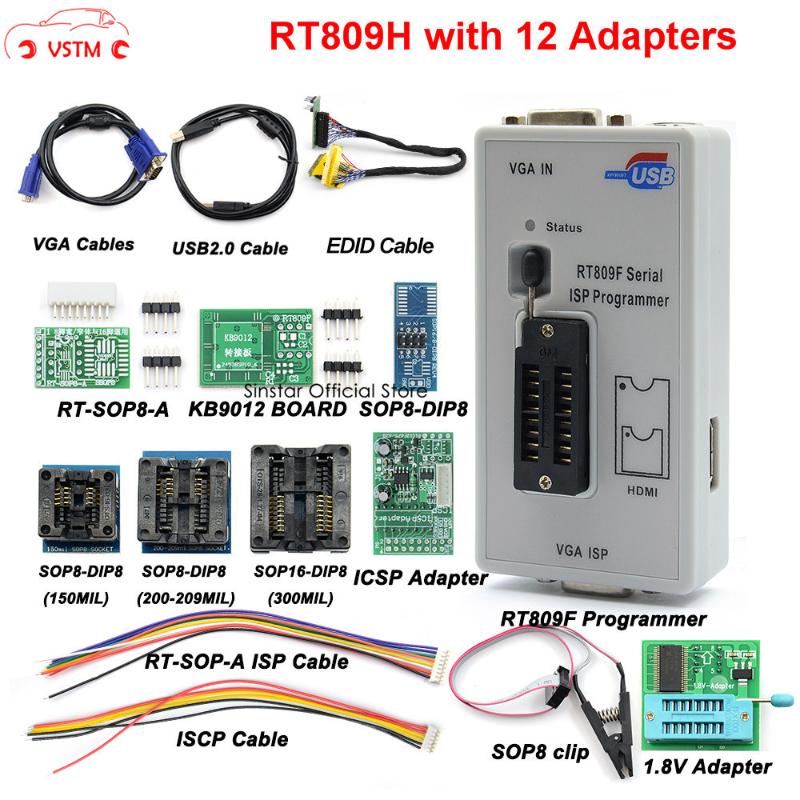 

Original RT809F programmer +12 Adapters+sop8 IC clip+CD+1.8V / SOP8 Adapter VGA LCD ISP programmer adapter universal