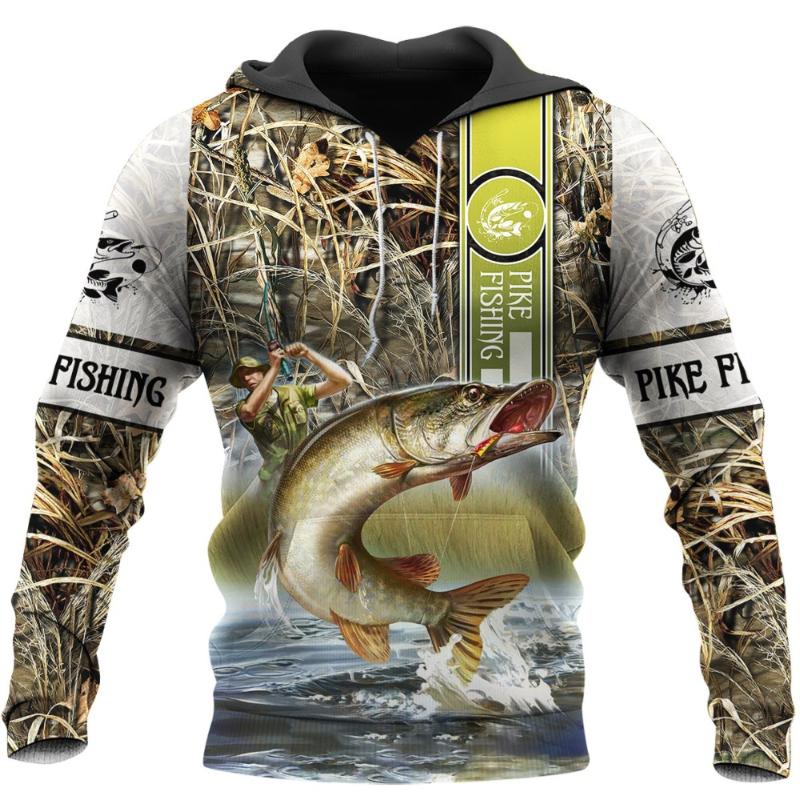 

New Fashion Mens Pullover Pike Hunting 3D Printed Autumn Winter Hip Hop Hoodie Unisex Zipper Jacket LL-0049, Black