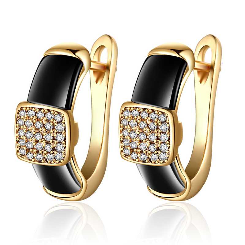 

Fashion Black White Ceramic Stud Earrings for Women Gold Silver Color Plated Cubic Zirconia Earrings Charm Jewelry Girls Gifts