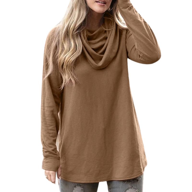 

Autumn Women' sweatshirt Thin Solid Pile collar Long Sleeve Top Loose Female Casual Top Women Clothing sweatshirt women, Khaki