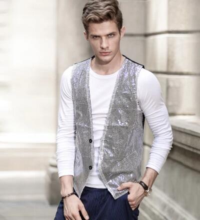 

2020 Performing vest vest bar stage Men' cultivate one' morality silver sequins suit, 03