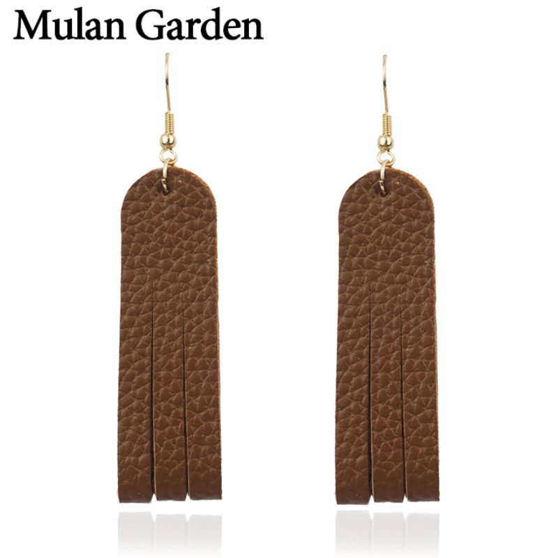 

M&G Brown Real Leather Earrings for Women Dangle Geometric Statement Drop Earring Leather Feather Jewelry New Trendy Accessories