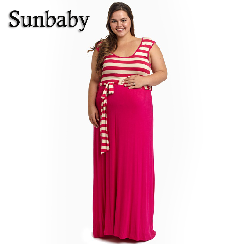 

Summer Fashion Casual Striped With Bow Sashes Plus Size Dress For Pregnant Women Singlet Ankle-length full dress, Black