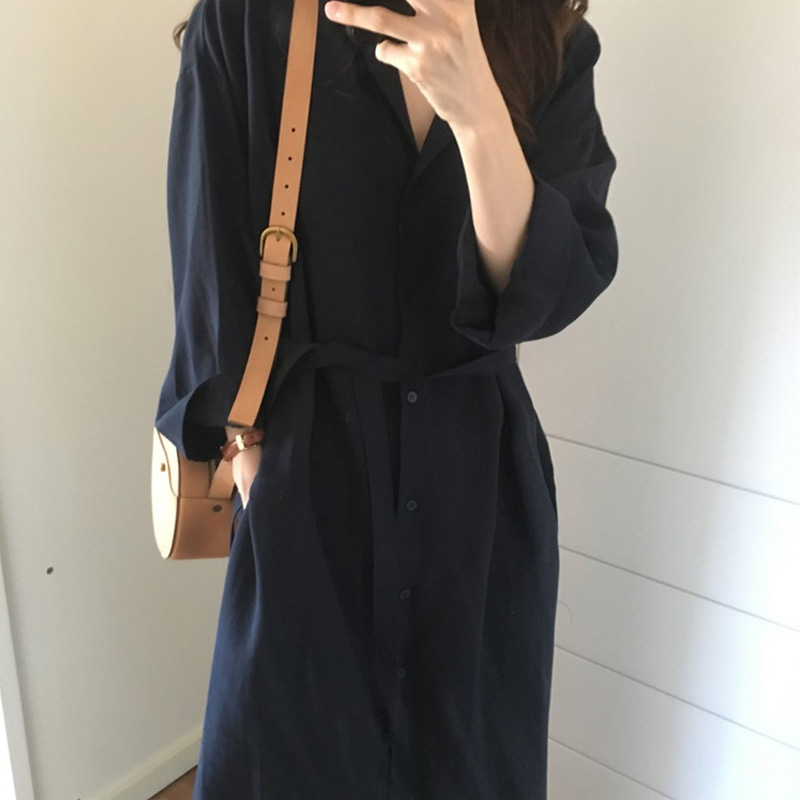 

Newly Women Casual Blouse Shirt Dress Coat Loose Lapel Lady Long Sleeve Outerwear FIF66, Navy
