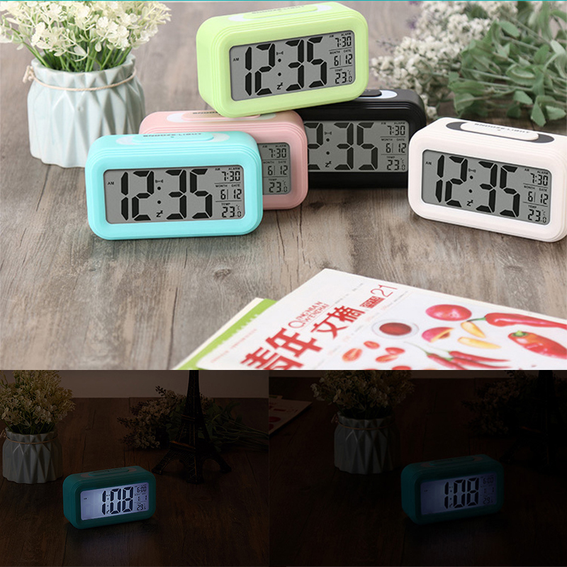 

LED Digital Desk Clock Snooze Wake-up Alarm Clock Backlight Temperature Calendar Smart Table Home Office Decor Dropship