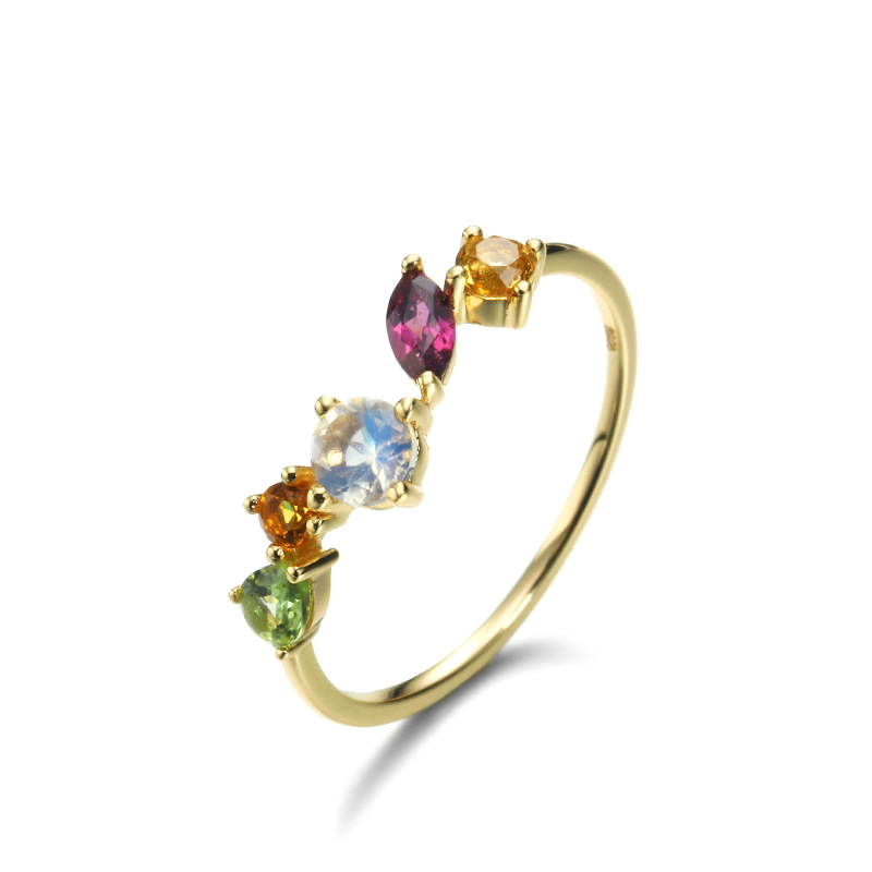 

LAMOON S925 Ring For Women Garnet Moonstone Citrine Peridot Colored jewelry 14K Gold Plated Gemstone Fine Jewelry LMRI134