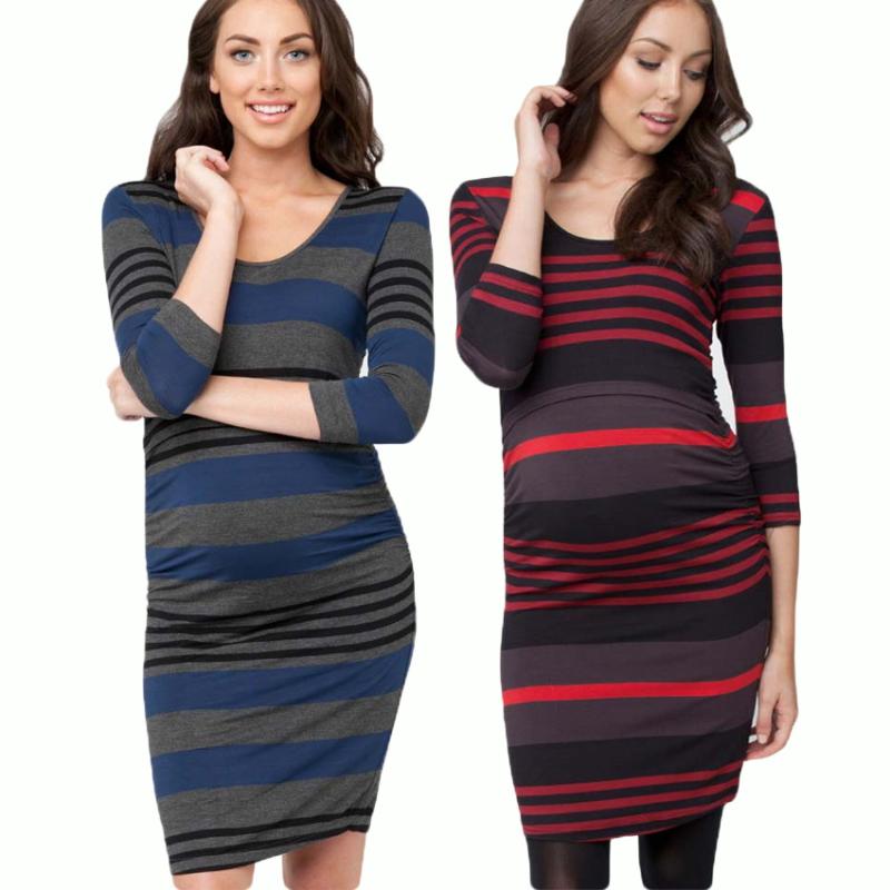 

2020 autumn Striped breastfeeding clothes Multifunctional mom clothing tight Maternity dress pregnant nursing dress T0509, Black