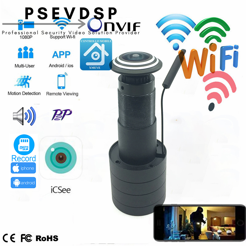 

PSEVDSP Security 1080P Mini Wifi Door Eye Hole IP Camera Wide Angle FishEye Lens Peephole CCTV Network Audio Camera P2P Onvif