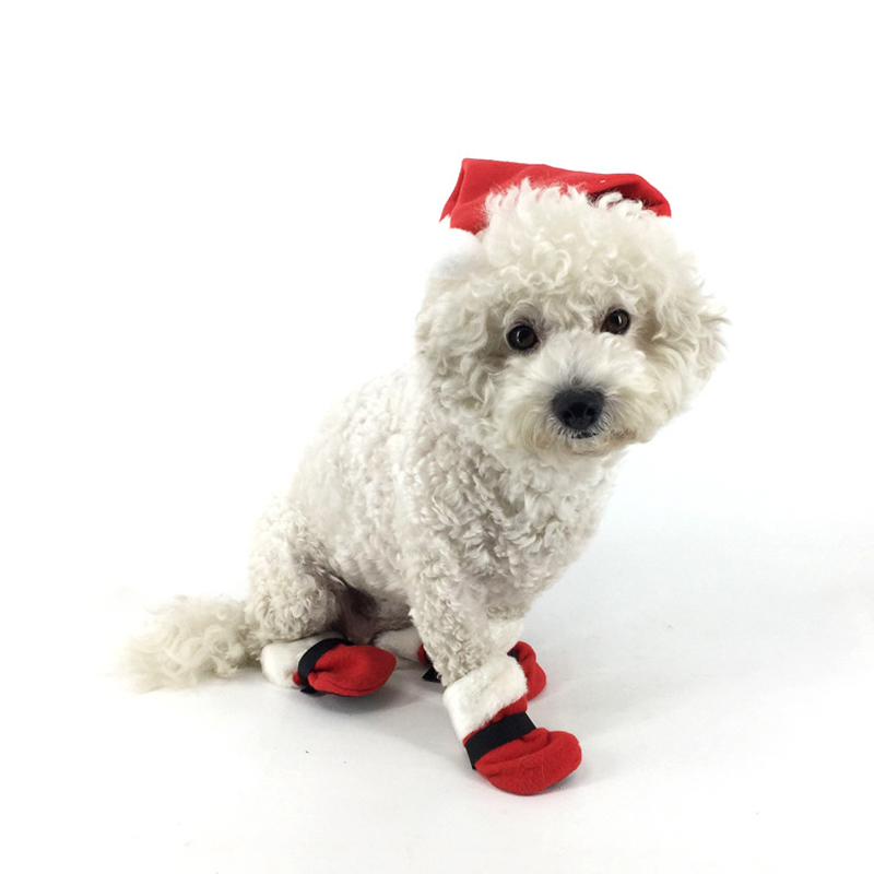 

1set 5pcs Worm Soft Fluffy Red Cotton Happy New Year Christmas Cap with Socks Pet Cat Dog Puppy Christmas Suit Party Decor