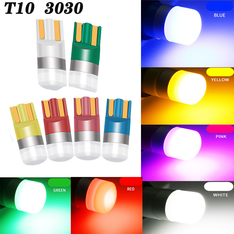 

4pcs LED 12v-30v T10 1SMD 3030 Parking Bulb Auto Wedge Clearance Lamp CANBUS Bright White Blue Pink License Light Bulbs, As pic