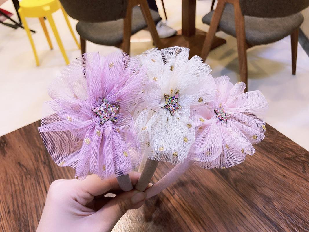 

12pcs Fashion Cute Glitter Star Gauze Bow Hair Sticks Solid Stain Ribbon Floral Hairbands Princess Headwear Hair Accessories, Pink