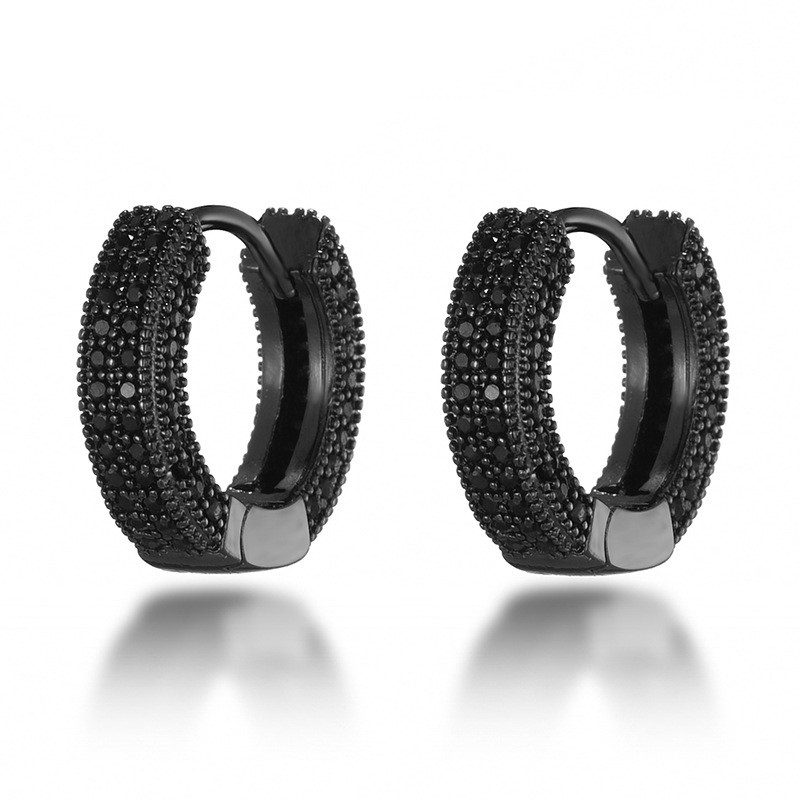 

High Quality Men Women Earrings Black Gold Plated Bling CZ Huggie Earrings for Men Women Hip Hop Jewelry