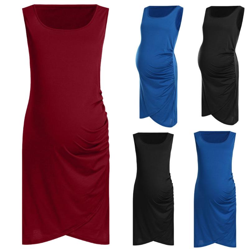 

New 2020 Maternity Dresses Pregnancy Clothes Summer Casual O-neck Sleeveless Irregular Mom Dress Pregnant for Women Vestidos, Black
