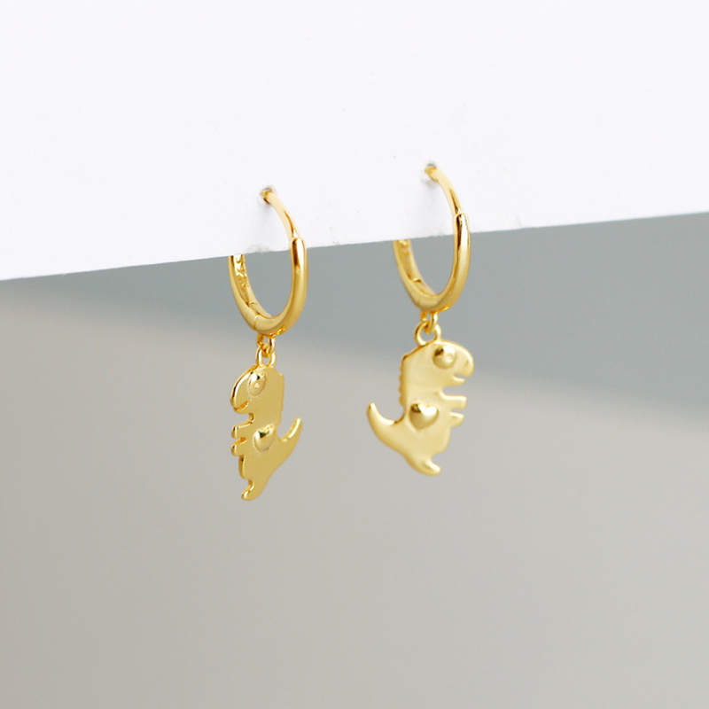 

100% 925 Silver Punk Style Gold Color Dinosaur Hoop Earring Pendientes Ear Piercing Boucle D oreille Orecchini For Women 2020