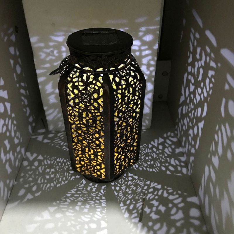 

Portable Lanterns Wrought Iron Solar Melon Pumpkin Shape Hollow Garden European Table Lamp