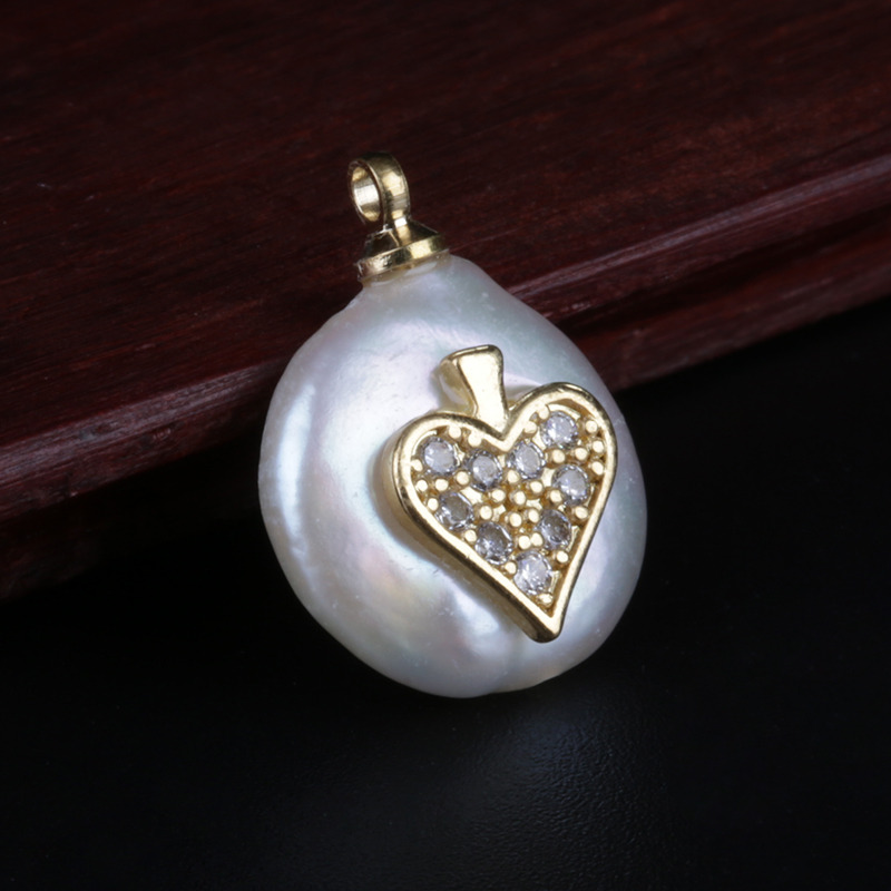

white cz zircon crystal gold tiny poker game ace charms freshwater pearl bead pendant charm for jewelry DIY for choker earring