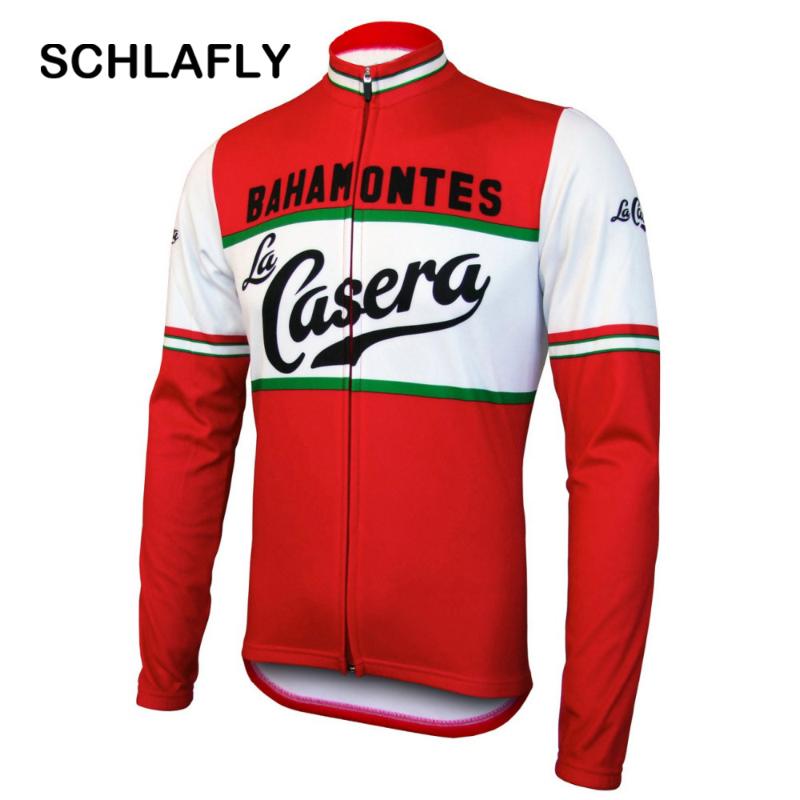 

2020 men cycling jersery long sleeve retro bike winter fleece wool & no fleece bicycle clothing red white schlafly autumn, Brown