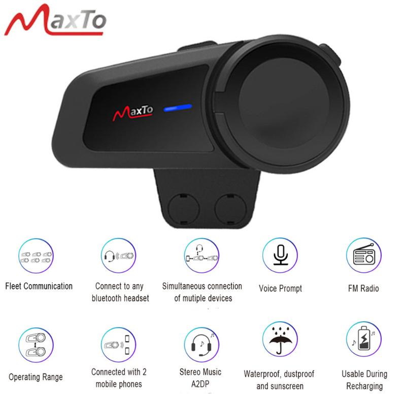 

MAXTO M2 Waterproof Motorcycle Helmet Headset 6 Riders Group Talking Intercom Bluetooth5.0 FM Radio Universal Pairing Function