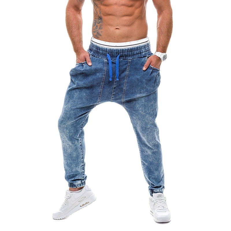 

2020 Spring New Men's Elastic Cotton Stretch Jeans Pants Loose Fit Denim Trousers Men's Brand Fashion Wear Leisure Pants, Dark blue