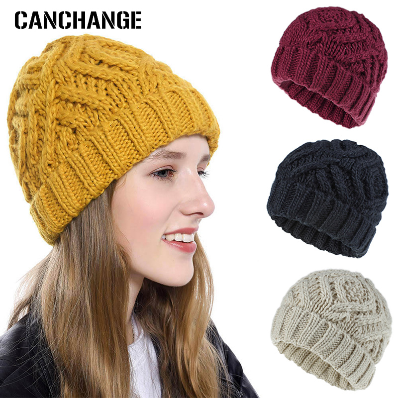

CANCHANGE 2020 New Woman winter hat Cotton Knitted Wool Warm Beanie Hat Thick Casual Autumn Female Ladies Cap hats, 05