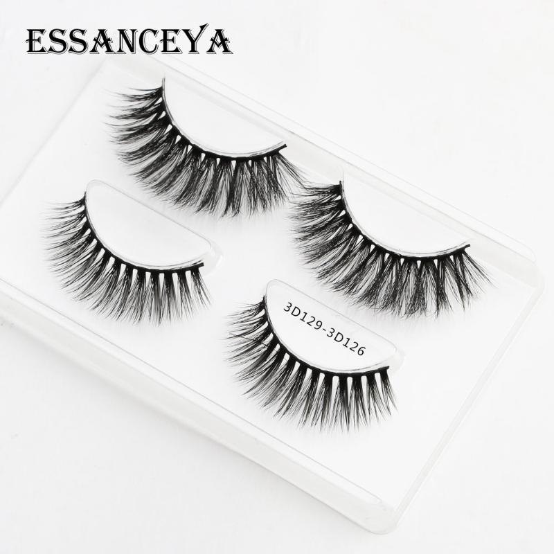 

ESSANCEYA 2 Pairs Natural Thick False Eyelashes 3D Mink Hair Fake Lashes Handmade Makeup Eyelash Extension Soft Mink Eyelashes
