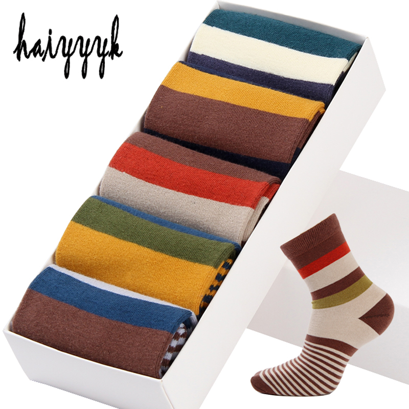 

5 Pair/Lot Cotton Men's Socks Colorful Stripe Socks Fashions Compression Happy Crew Socks Men Big Size 39-45 200924, Mixed 5 colors