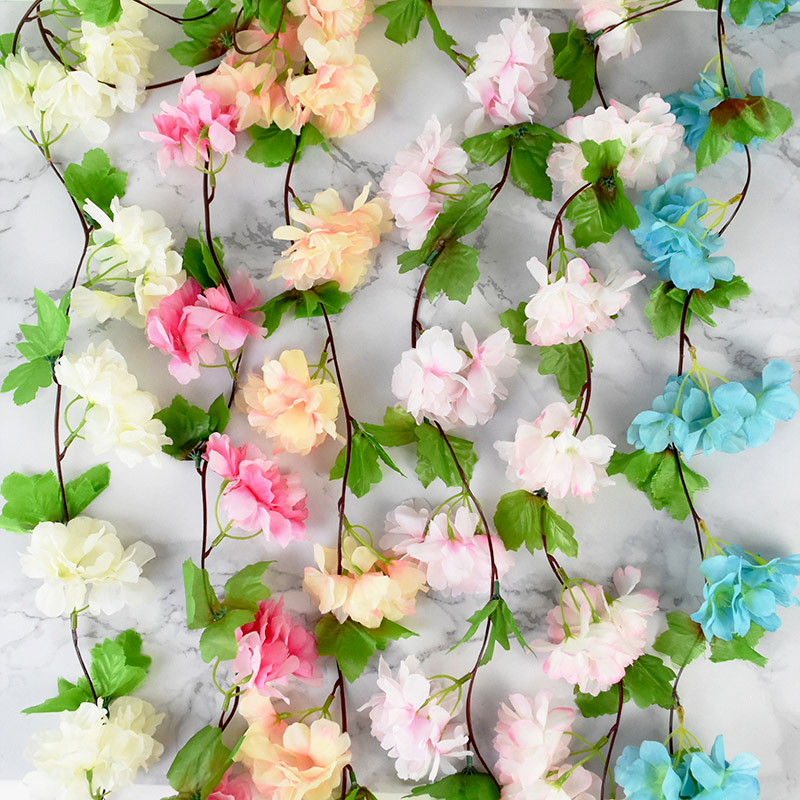 

1Pc Artificial Cherry Blossom Vine Silk Flowers Wedding Garland Ivy Decoration Silk Flowers Vine Fake Flower DIY Wall Arch Decor, B03 light pink