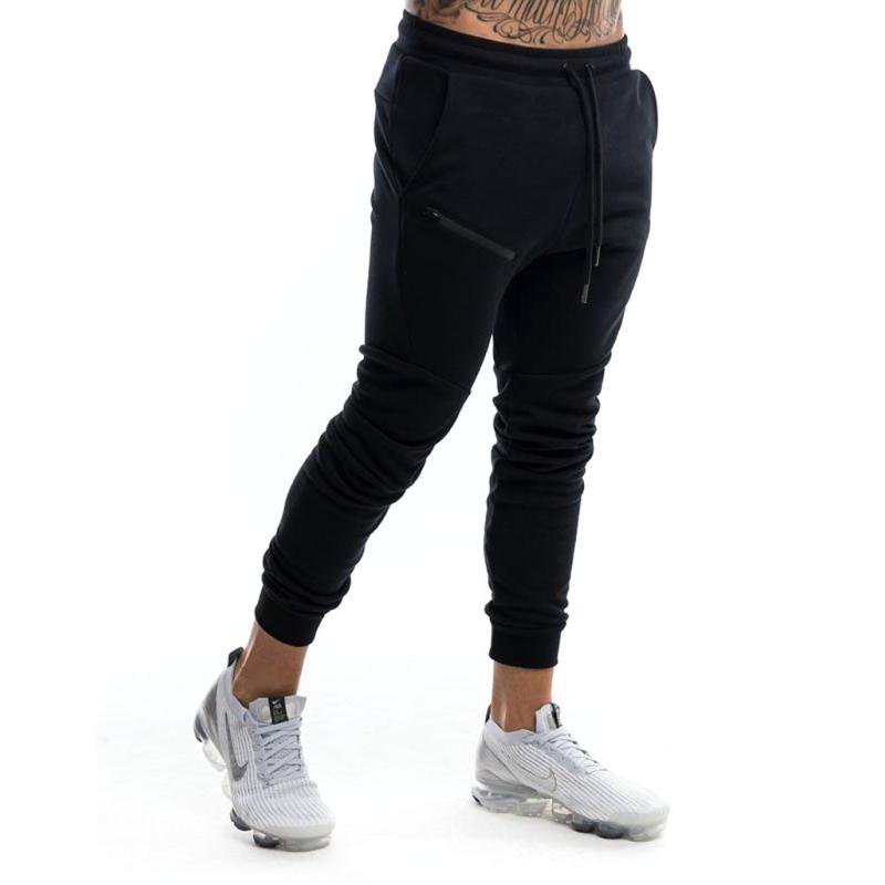 

2020 New Men's Sports Pants Solid Color Cotton Fashion Trousers Male Boys Running Breathable Drawstring Trouser, Black