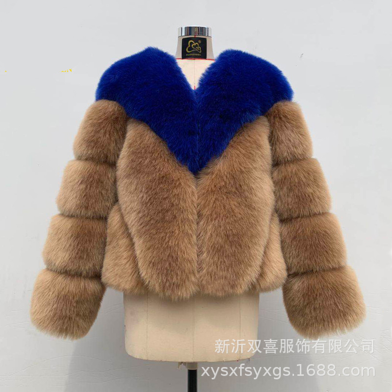 

Winter Coat Women faux Fur Jacket Women clothes Faux Fur Coat Ladies Patchwork Teddy Thick Warm short Fluffy WJ481, Blue collar