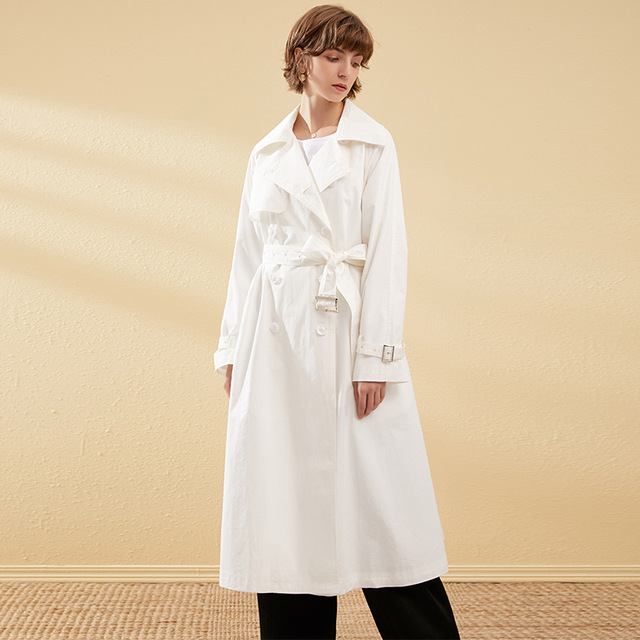 

Classic Long Trench Coat For Women High Quality Windbreaker Casual Fashion Overcoat Femme White Black Double Breasted Plus Size