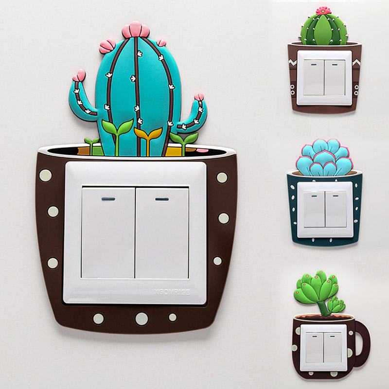 

Cartoon Cactus Fluorescent Wall Switch Stickers Baby Room Decorations Luminous Light Switch Outlet 3d Wall Decorations