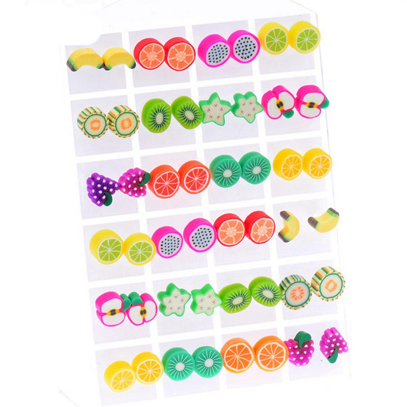 

Promociones Hot Wholesale Lots 24 Pairs Brincos Trendy Plastic Resin Multiple Fruits Children's Stud Earrings