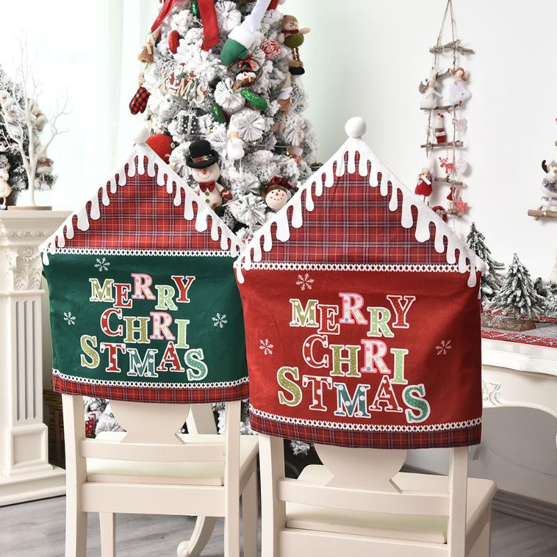 

VKTECH 61x48cm Christmas Chair Cover Green, Red Cartoon and Vivid Image Dinner Chair Back Covers New Year Table Party Decor