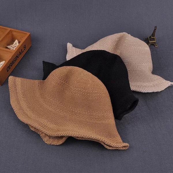 

Summer Women's sun hat Bucket cap Breathable straw hat Foldable Dome Elegant Fashion Beach Women Sun Protection Caps, White