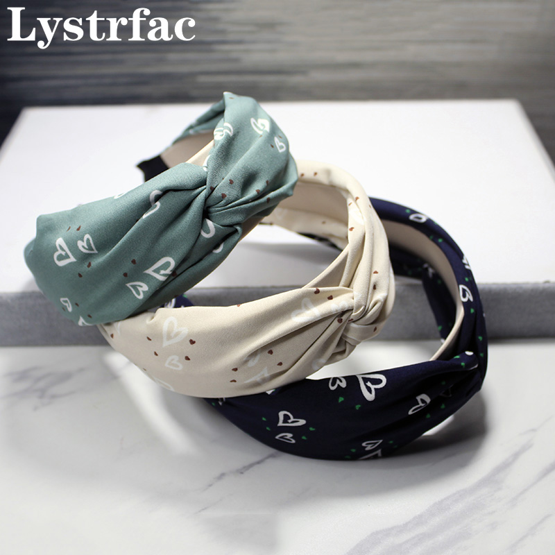 

Lystrfac New Korean Ins Fabric Love Print Knotted Women Headband Simple Cloth Lady Hairband Sweet Cute Girl Hair Accessories