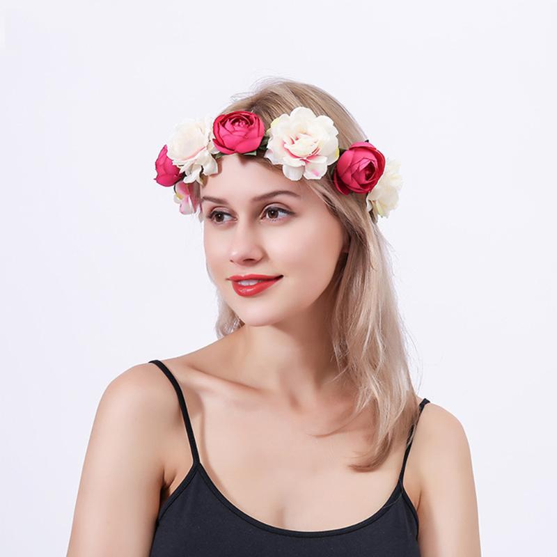

Red Rose Flower Headband Photography Props Head Band Floral Head Wreath Girls Hairband Bridal Garland Wedding Party Headwear