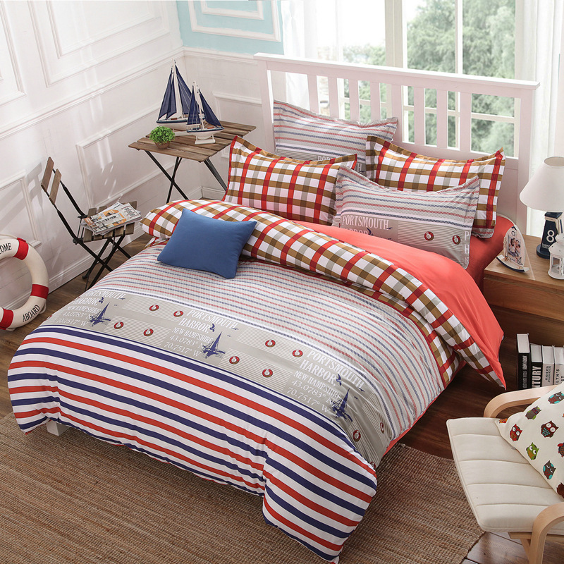 

cubrecamas- 4pcs stripe Beddings Cotton bed sheet duvet covers pillowcases super king queen Single or children size bedclothes, As picture