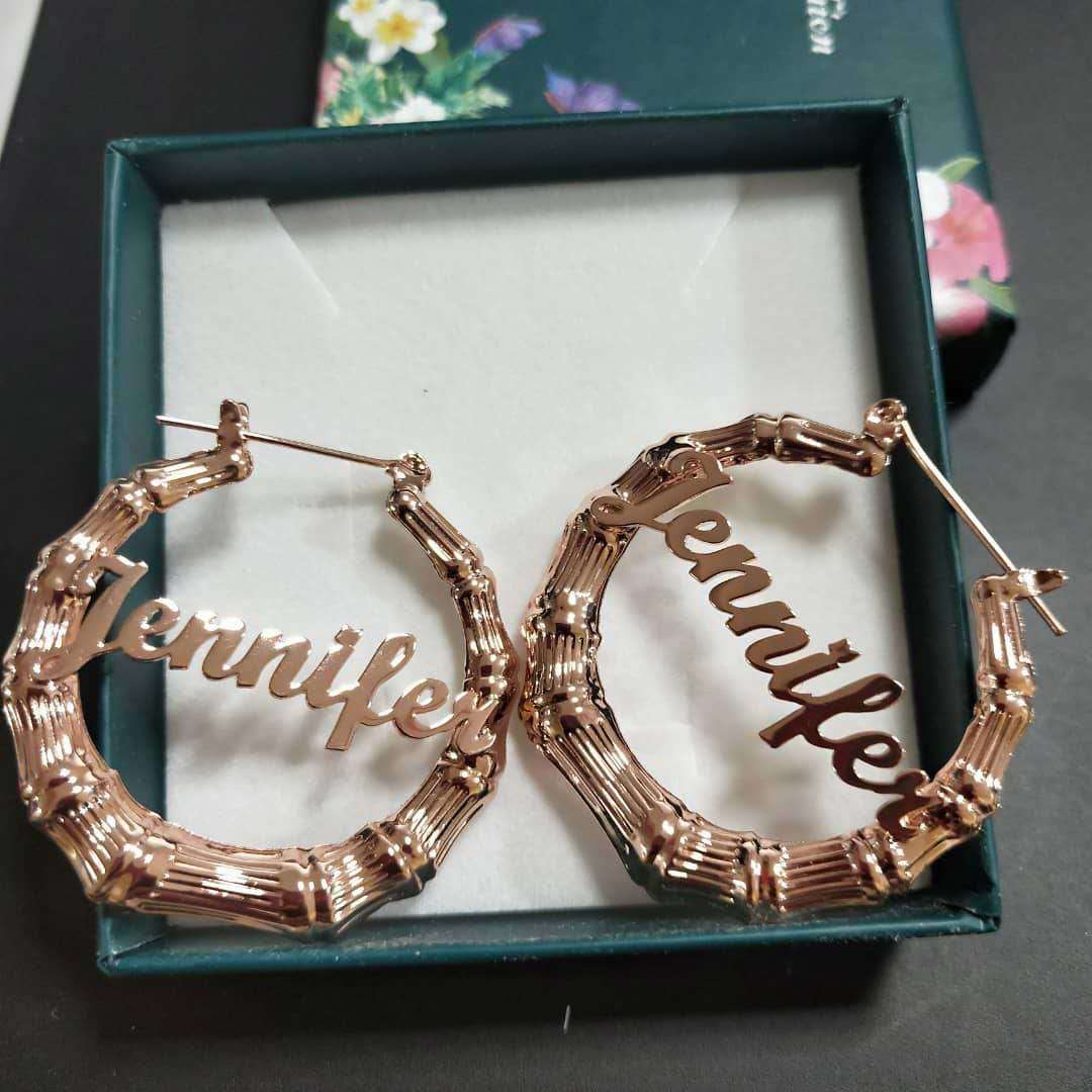 2021 Bamboo Hoop Earrings Customize Name Earring Bamboo Style Custom