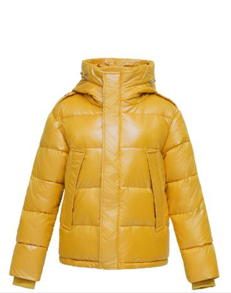 

Wholesale fashion women's short autumn and winter bright leather down cotton jacket shiny coat, Creamy-white