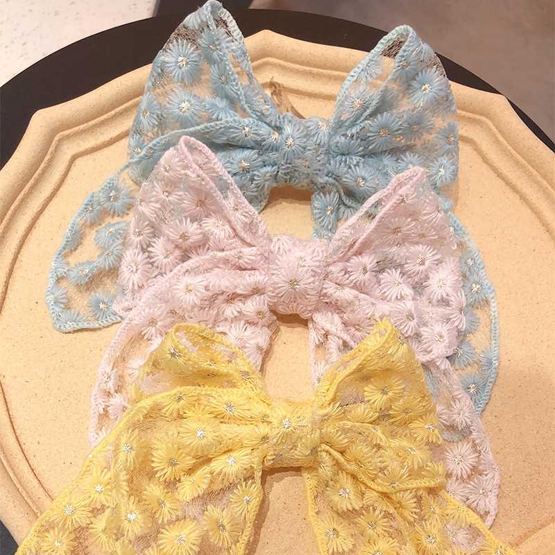 

Elegant Women Hair Clips Black White Floral Lace Bowknot Spring Hairpin Top Clip Hairpin Ins Fashion Girls Hair Accessories