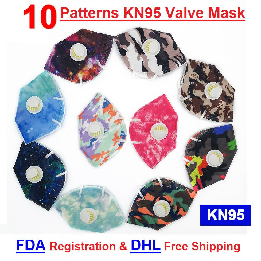 

K N 95 Mask F&DA Registration DHL Free Shipping Mouth Cover Breathing Valve Face Mask Vavle Respirator Pattern Mask