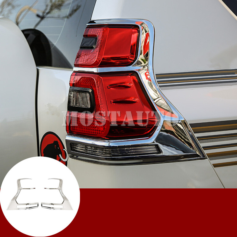 

For Toyota Land Cruiser Prado FJ150 ABS Chrome Rear Tail Light Lamp Trim Cover 2018-2019 2pcs, Silver
