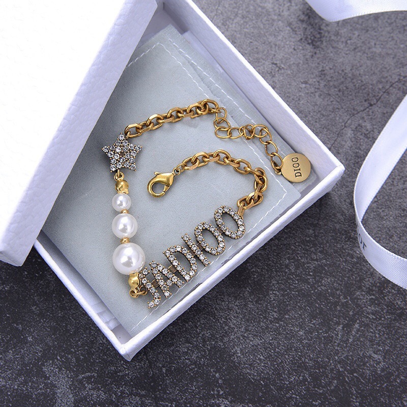 

D star Pearl letter diamond bracelet Internet celebrity anchor star same necklace, Golden;silver