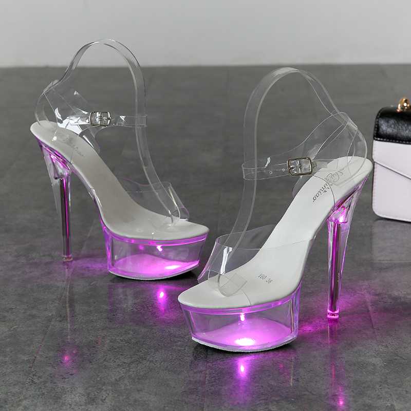 

Light Up Glowing Shoes Woman Luminous Clear Sandals Women Platform Shoes Clear High Heel Transparent Stripper Wedding, Blue