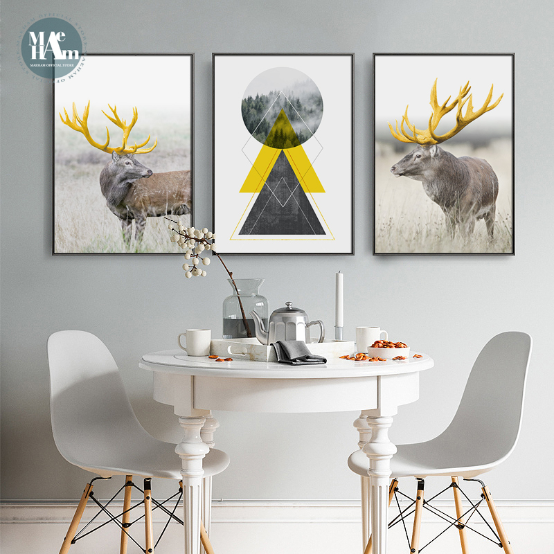 

Nordic Style Geometric Golden Abstract Deer Wall Art Print Picture Canvas Painting Poster for Living Room home decor