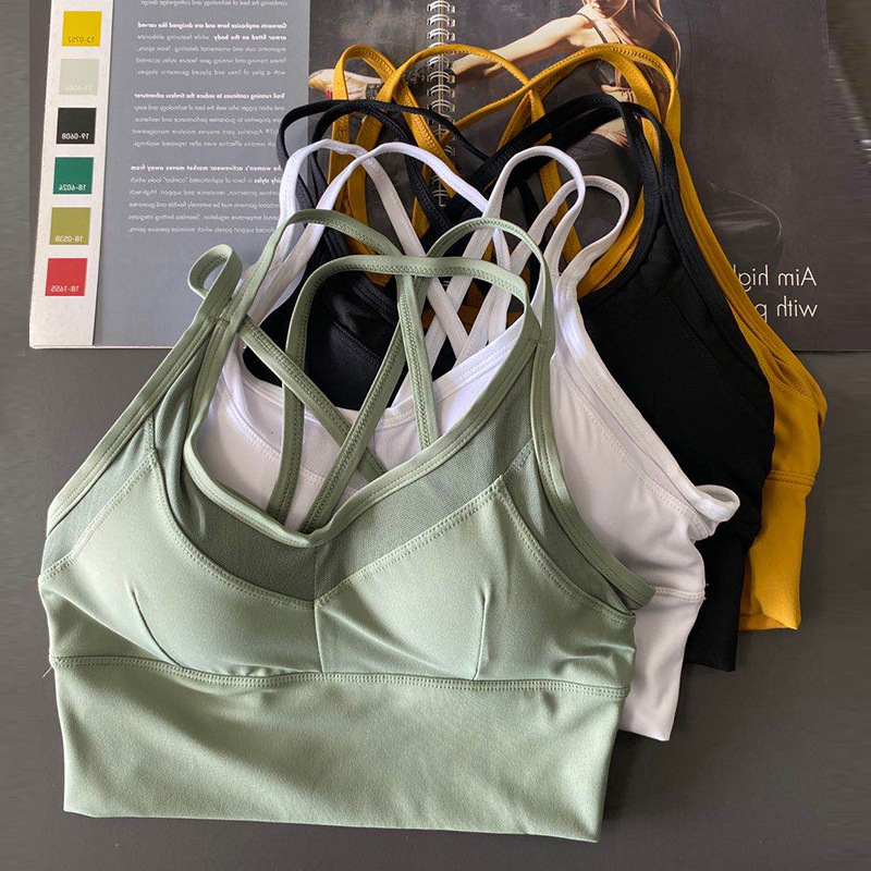 

Europe America Cross-Back Sports Brassiere Summer Thin Drawstring Yoga Underwear Widened Hem -Resistant Fitness Bra /30, White